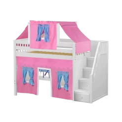 Maxtrix Twin Mid Loft Bed With Stairs, Curtain + Top Tent