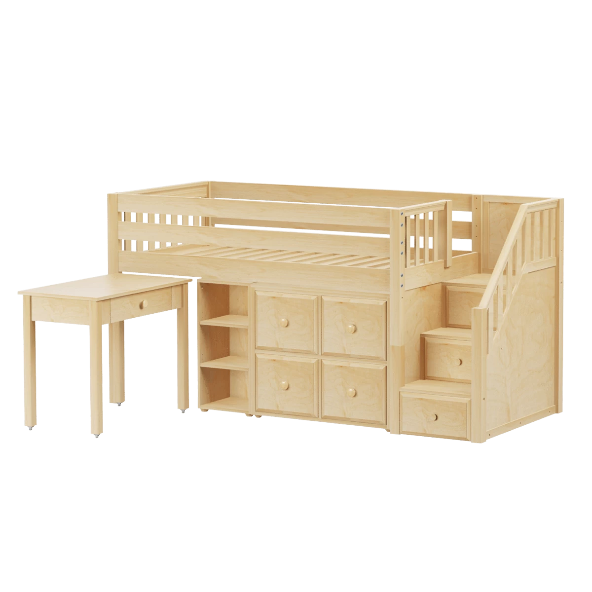 Maxtrix Twin Low Loft Bed With Stairs, Storage + Desk