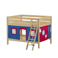 Maxtrix Full Low Bunk Bed With Angled Ladder + Curtain