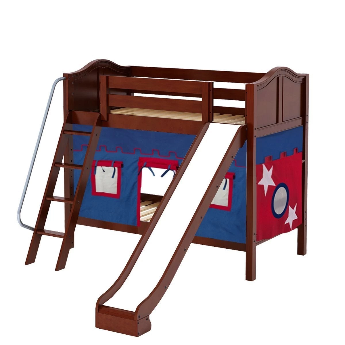 Maxtrix Twin Medium Bunk Bed With Angled Ladder, Curtain + Slide - Image 5