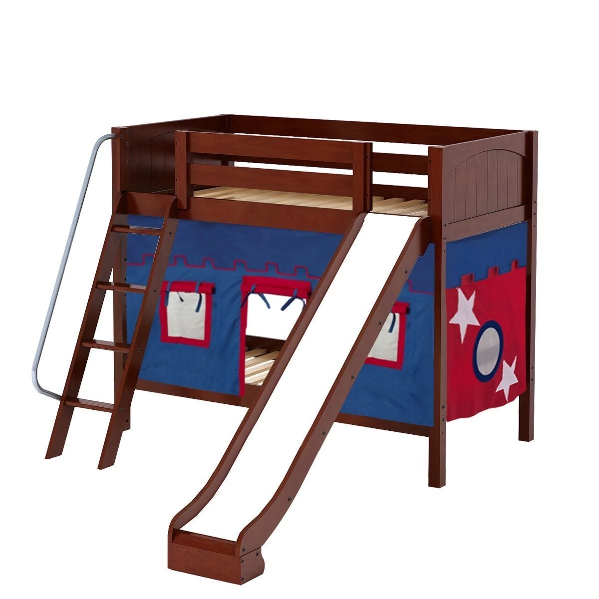 Maxtrix Twin Medium Bunk Bed With Angled Ladder, Curtain + Slide - Image 10