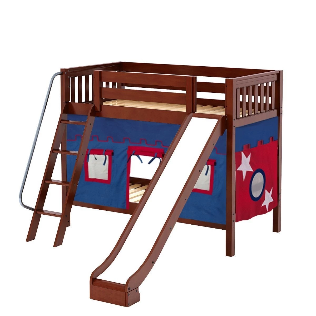 Maxtrix Twin Medium Bunk Bed With Angled Ladder, Curtain + Slide - Image 9