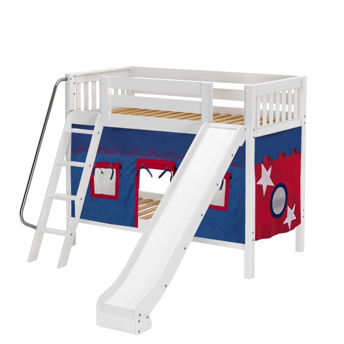 Maxtrix Twin Medium Bunk Bed With Angled Ladder, Curtain + Slide - Image 14