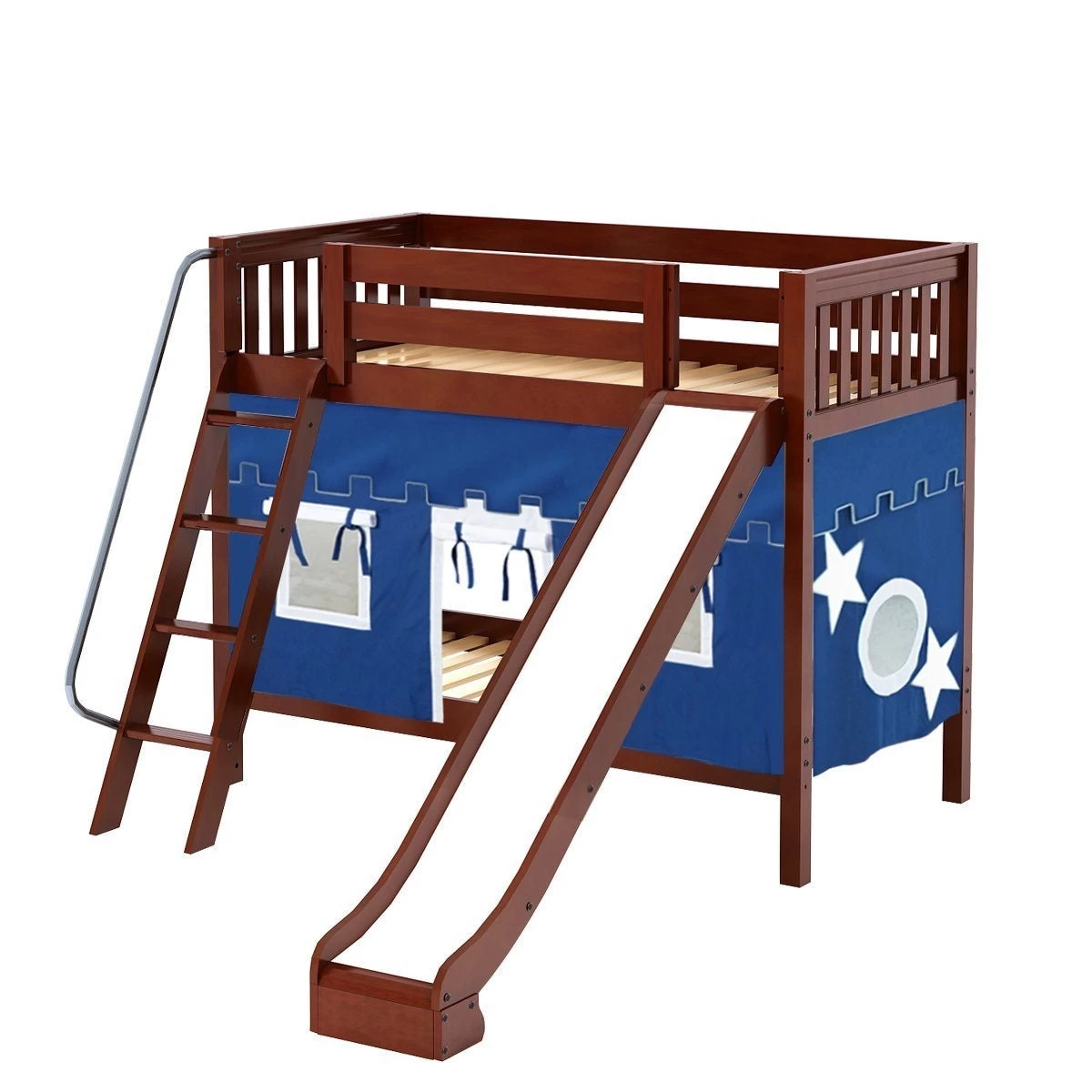Maxtrix Twin Medium Bunk Bed With Angled Ladder, Curtain + Slide - Image 3