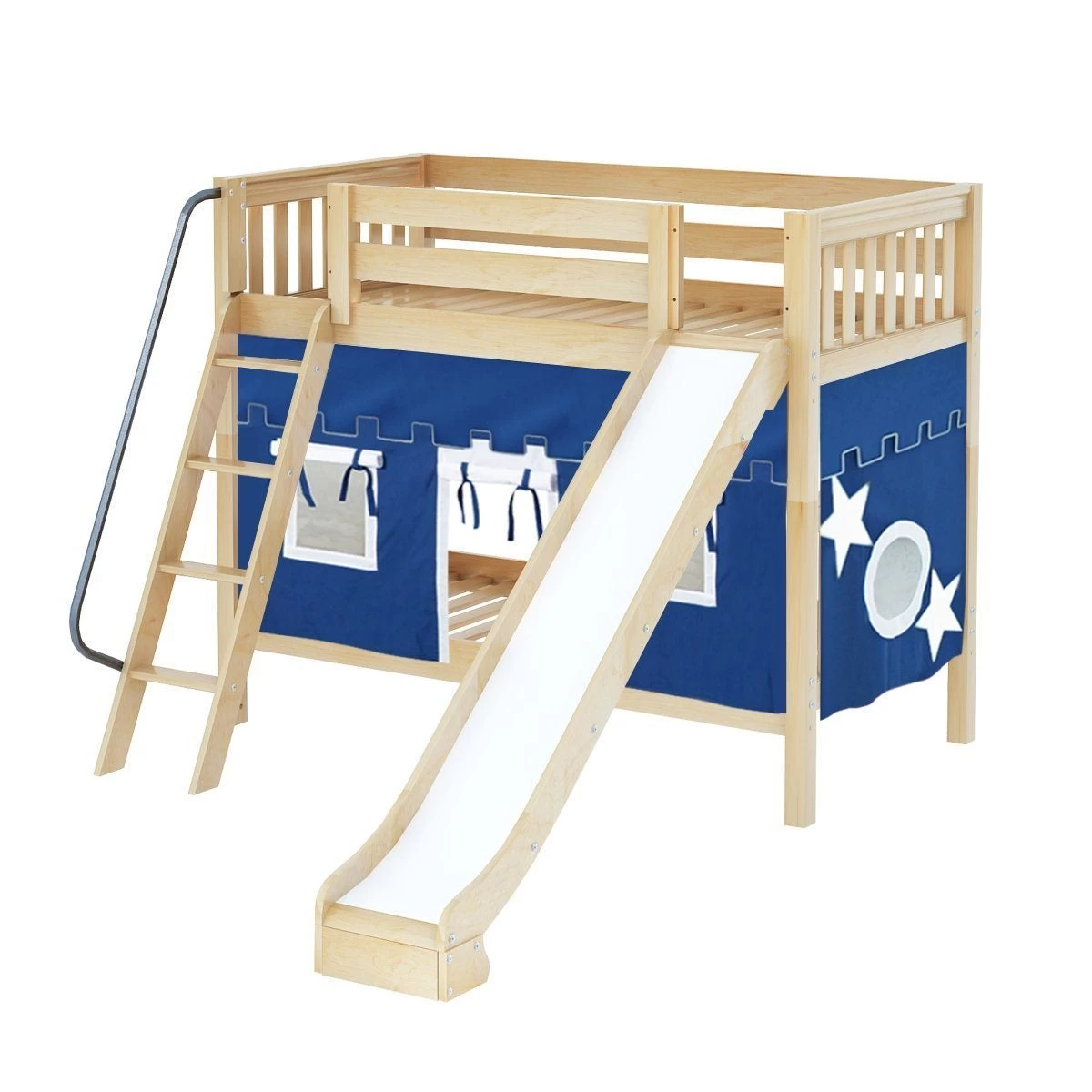 Maxtrix Twin Medium Bunk Bed With Angled Ladder, Curtain + Slide - Image 18
