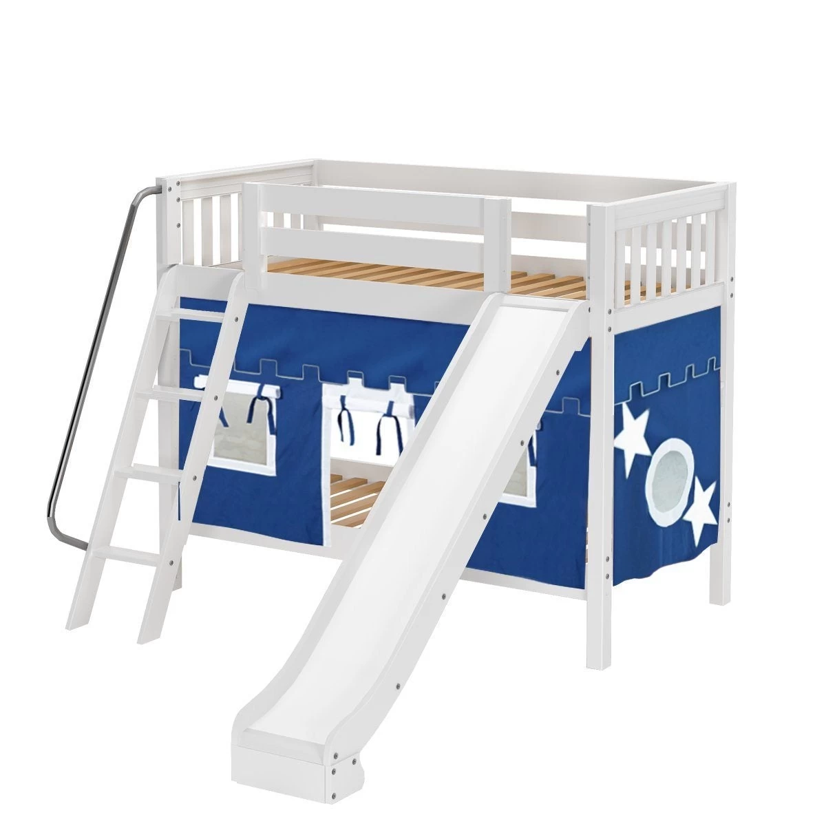 Maxtrix Twin Medium Bunk Bed With Angled Ladder, Curtain + Slide - Image 12