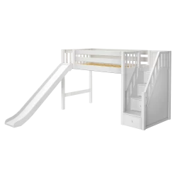 Maxtrix Twin Mid Loft Bed With Stairs + Slide