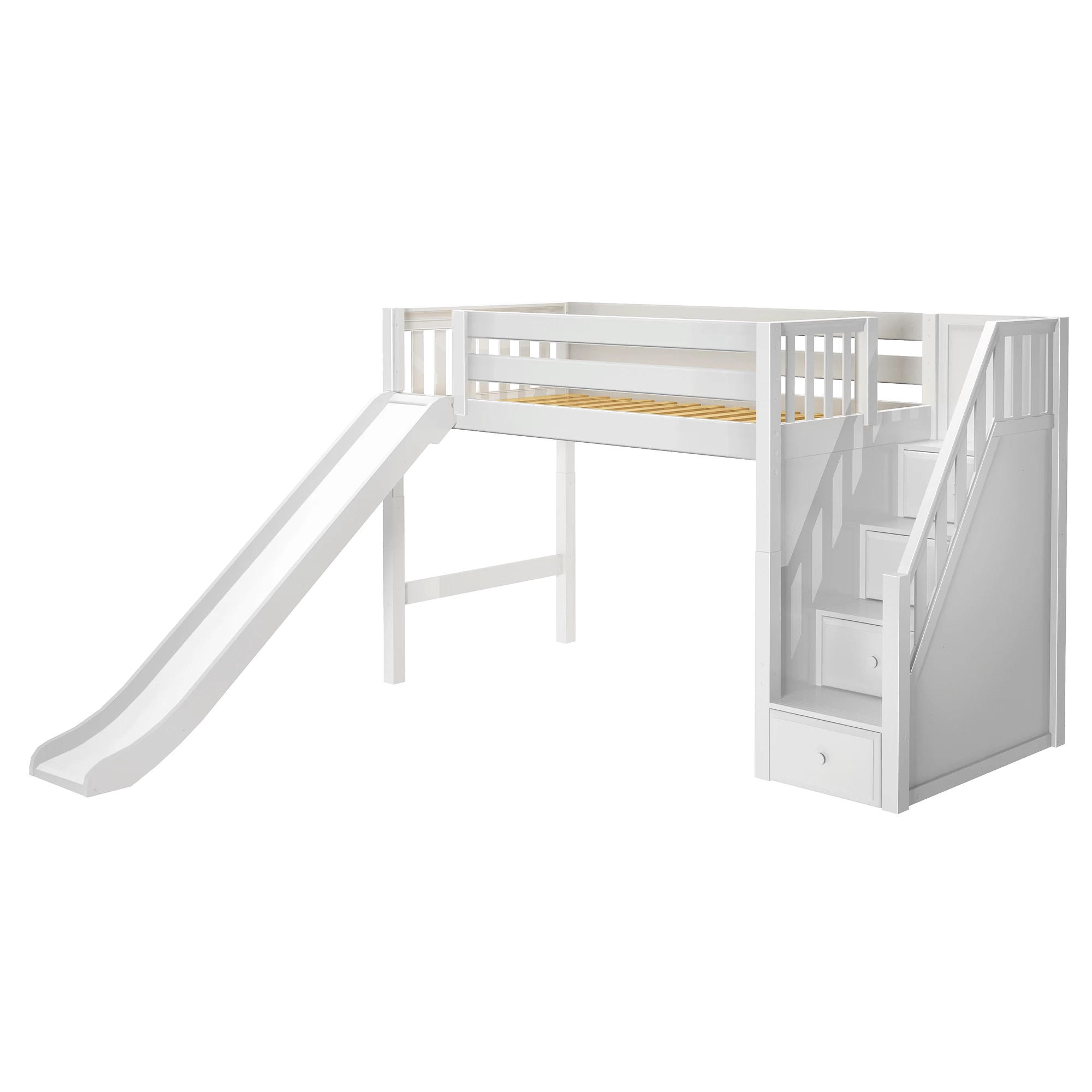 Maxtrix Twin Mid Loft Bed With Stairs + Slide