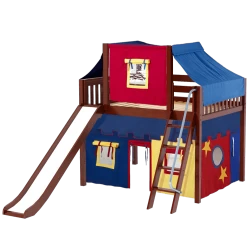 Maxtrix Full Mid Loft Bed With Angled Ladder, Curtain, Top Tent + Slide