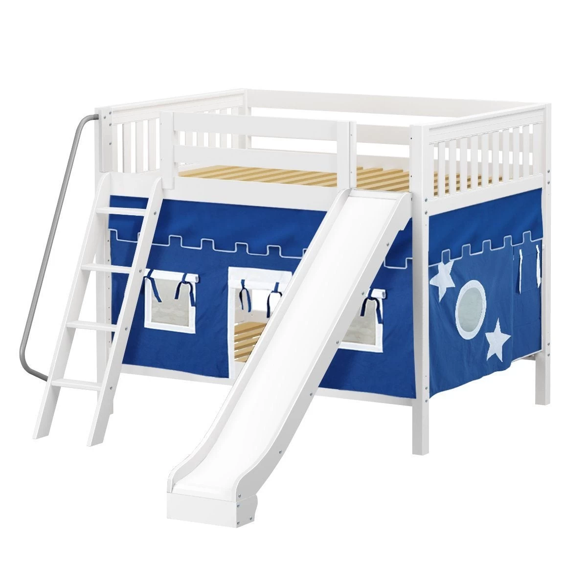 Maxtrix Full Medium Bunk Bed With Angled Ladder, Curtain + Slide - Image 9