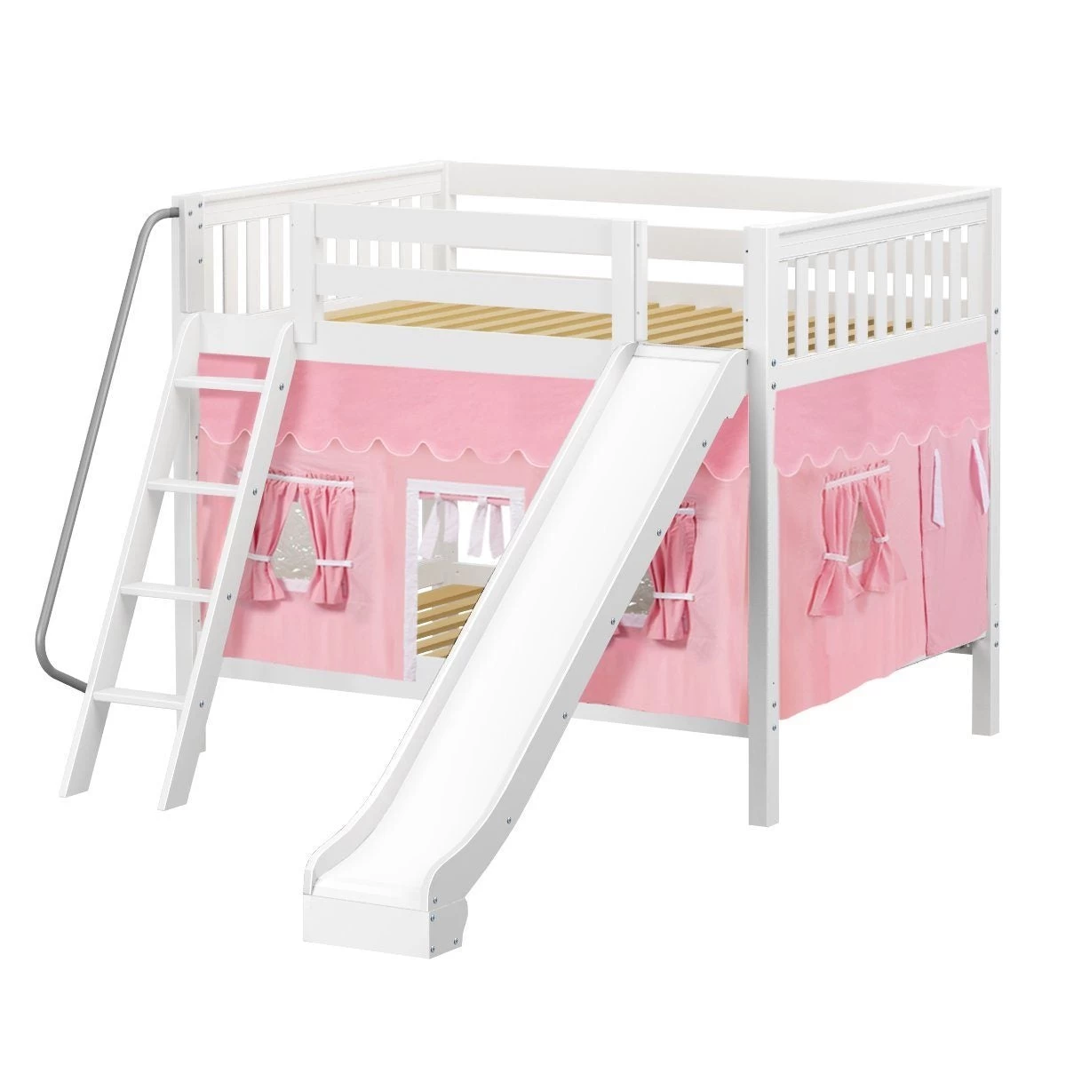 Maxtrix Full Medium Bunk Bed With Angled Ladder, Curtain + Slide - Image 12