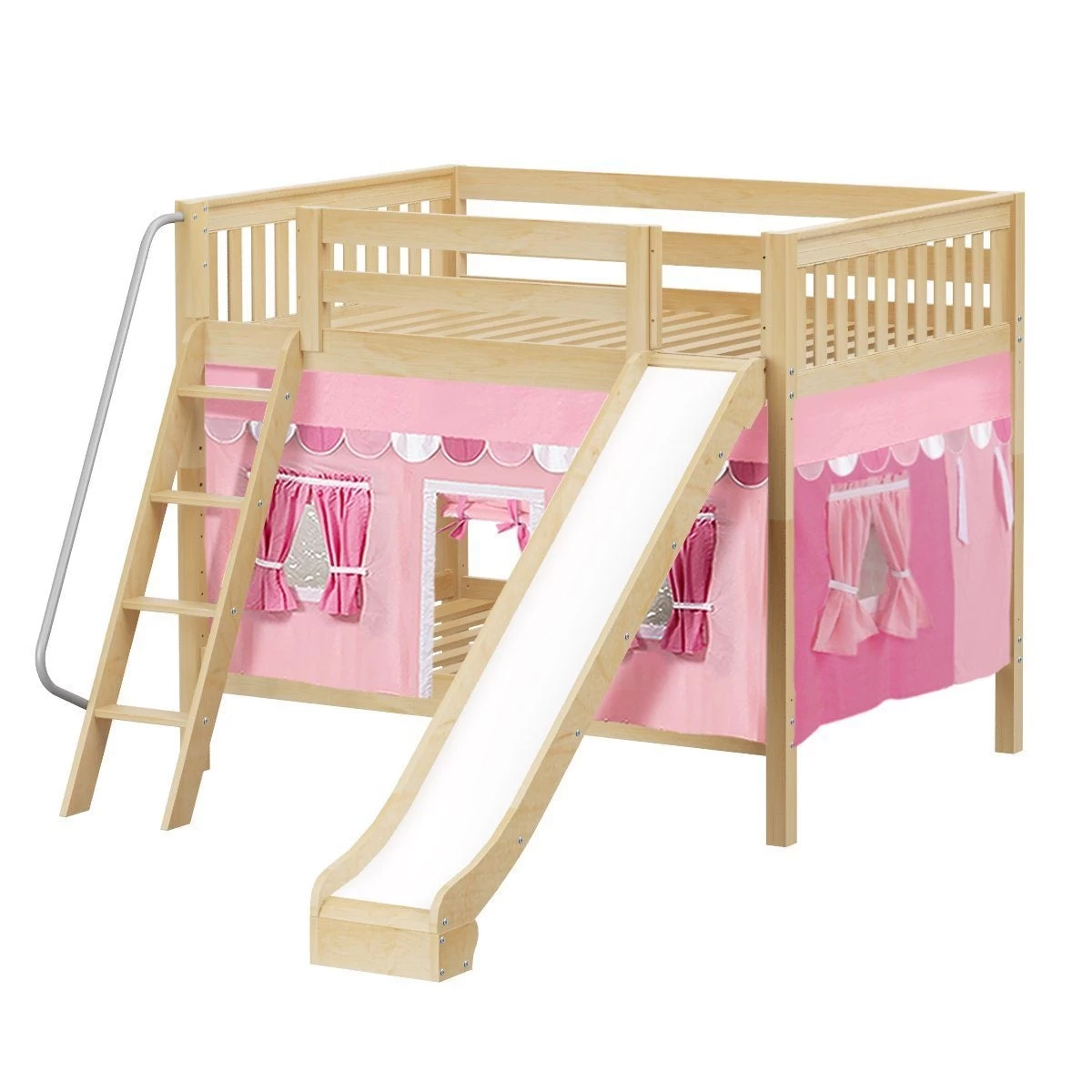 Maxtrix Full Medium Bunk Bed With Angled Ladder, Curtain + Slide