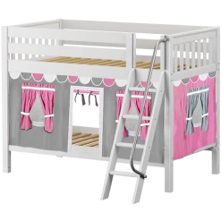 Maxtrix Twin Low Bunk Bed With Angled Ladder + Curtain