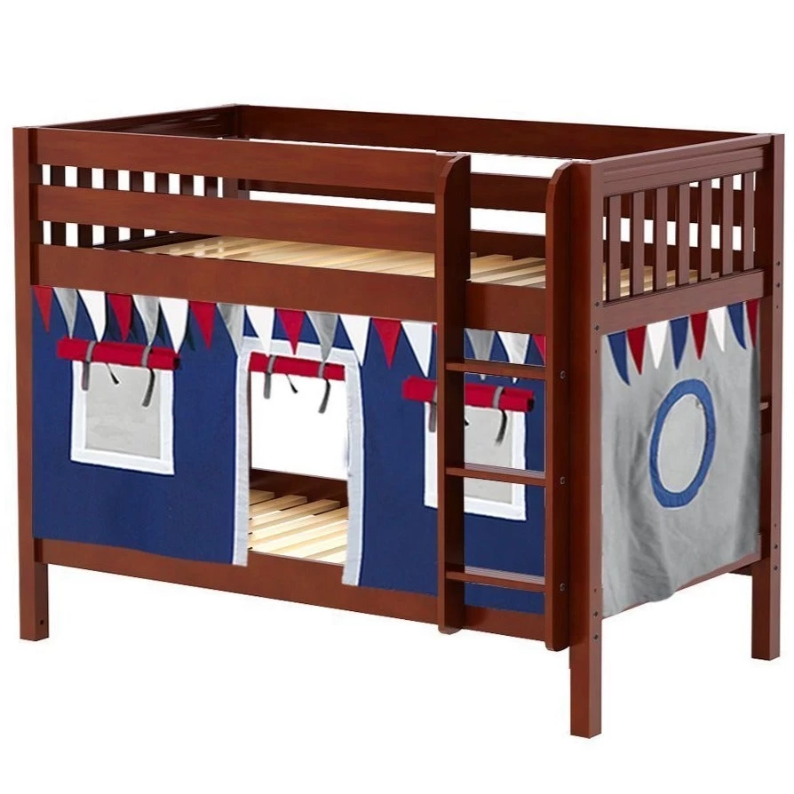Maxtrix Twin Low Bunk Bed With Straight Ladder + Curtain