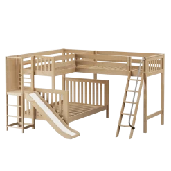 Maxtrix High Twin Over Full Corner Loft Bunk Bed With Ladder + Slide Platform