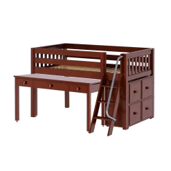 Maxtrix Twin Low Loft Bed With Angled Ladder, Storage + Long Desk