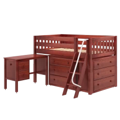 Maxtrix Twin Low Loft Bed With Angled Ladder, Storage + Desk