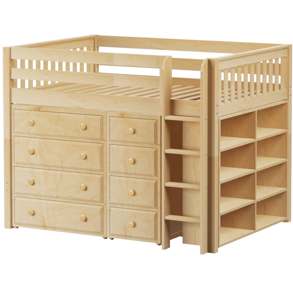 Maxtrix Full Mid Loft Bed With Straight Ladder + Storage