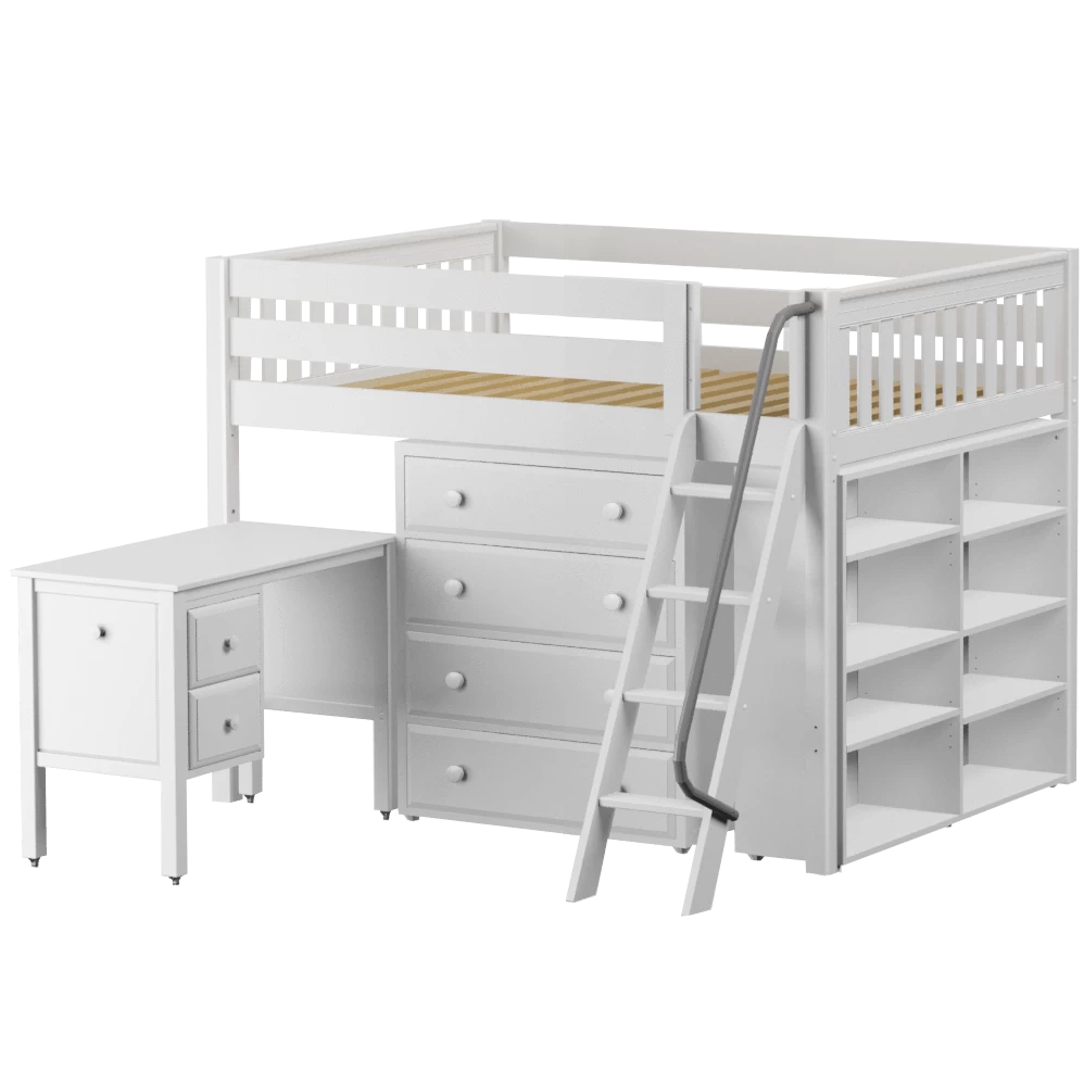 Maxtrix Full Mid Loft Bed With Angled Ladder, Storage + Desk