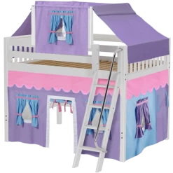 Maxtrix Full Mid Loft Bed With Angled Ladder, Curtain + Top Tent