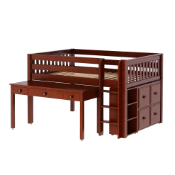 Maxtrix Full Low Loft Bed With Straight Ladder, Storage + Long Desk