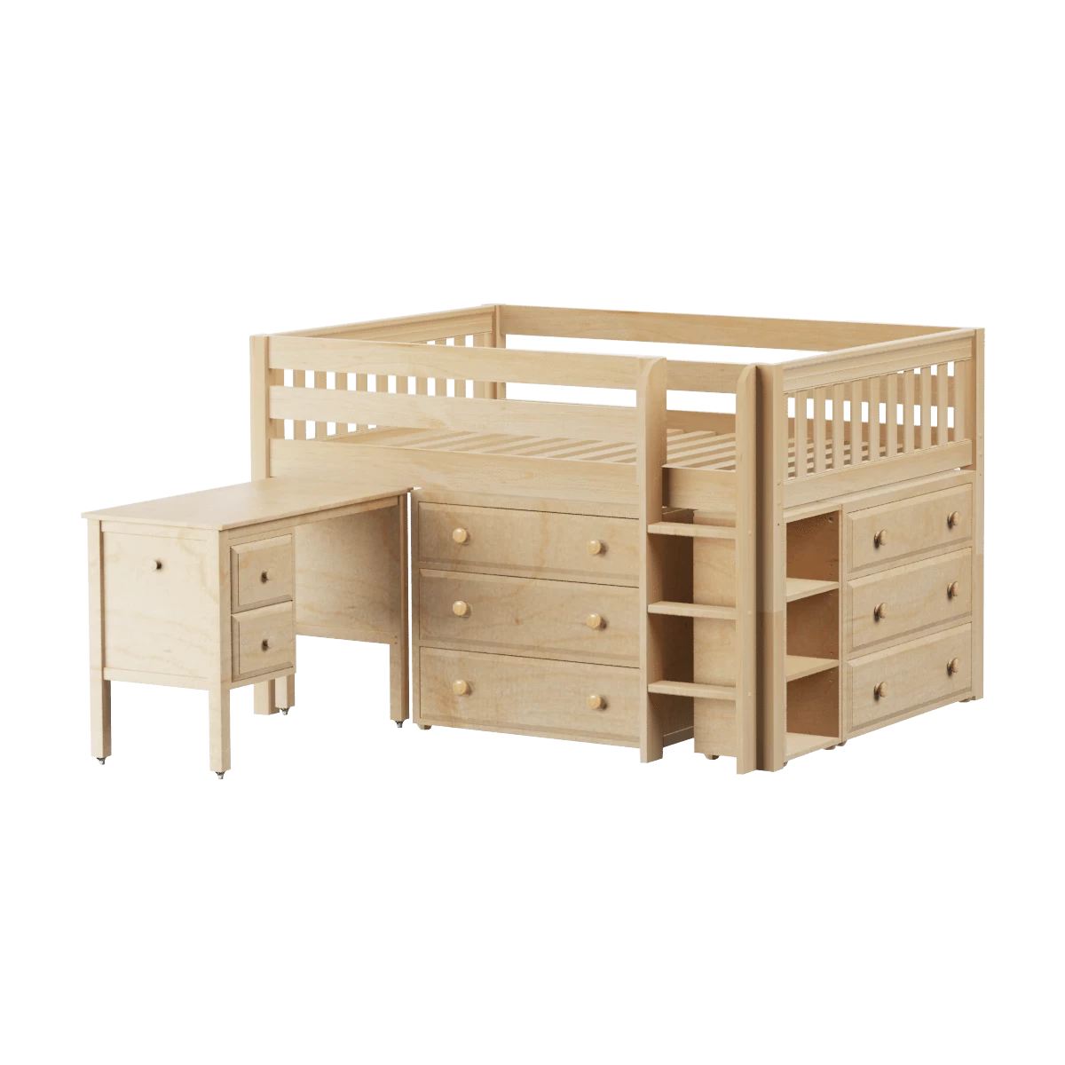 Maxtrix Full Low Loft Bed With Straight Ladder, Storage + Desk