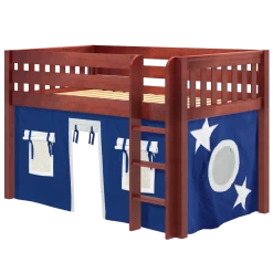 Maxtrix Twin Low Loft Bed With Straight Ladder + Curtain