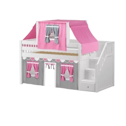 Maxtrix Twin Low Loft Bed With Stairs, Curtain + Top Tent