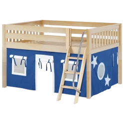 Maxtrix Full Low Loft Bed With Angled Ladder + Curtain