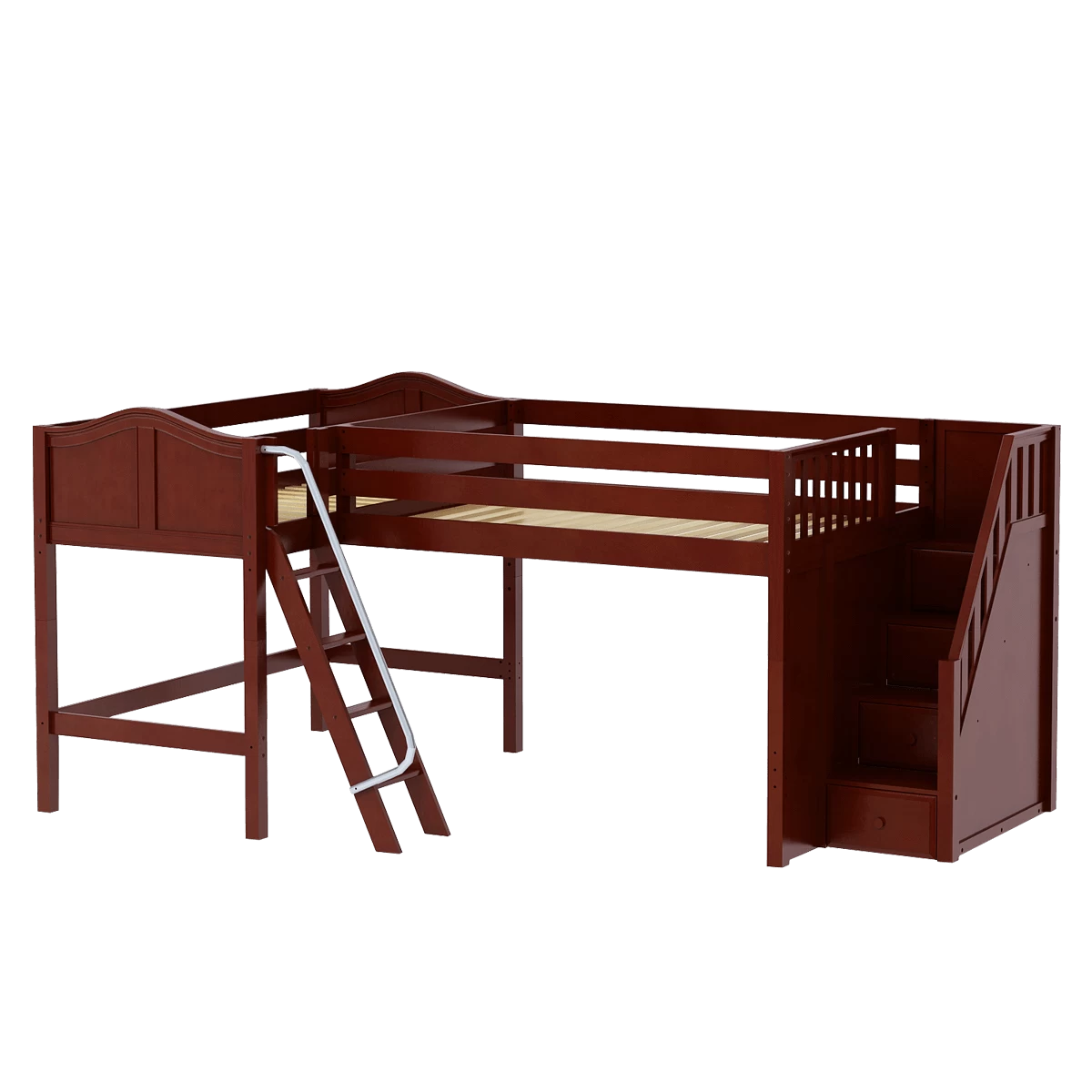 Maxtrix Twin Full Medium Corner Loft Bed With Ladder + Stairs - R - Image 2