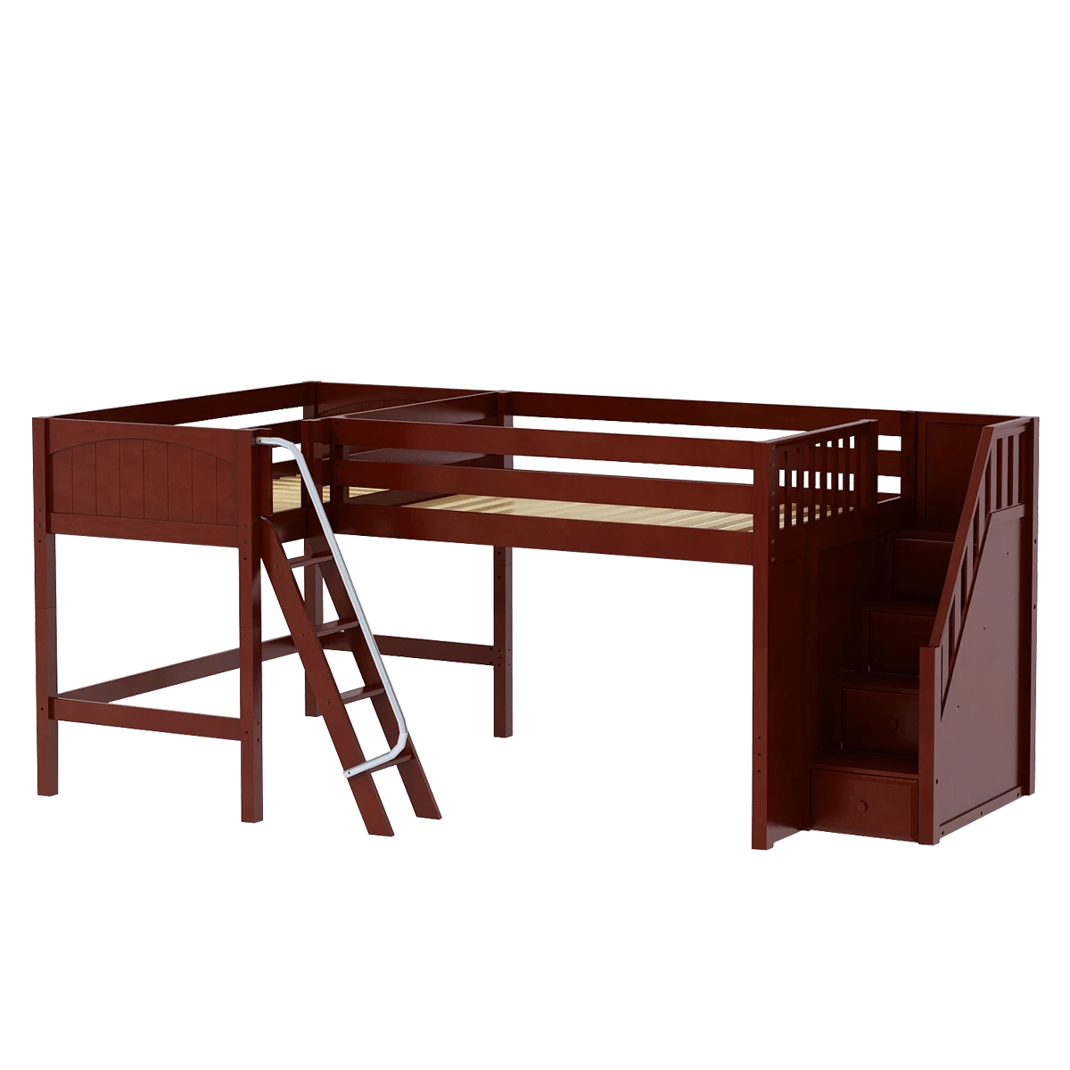 Maxtrix Twin Full Medium Corner Loft Bed With Ladder + Stairs - R - Image 3