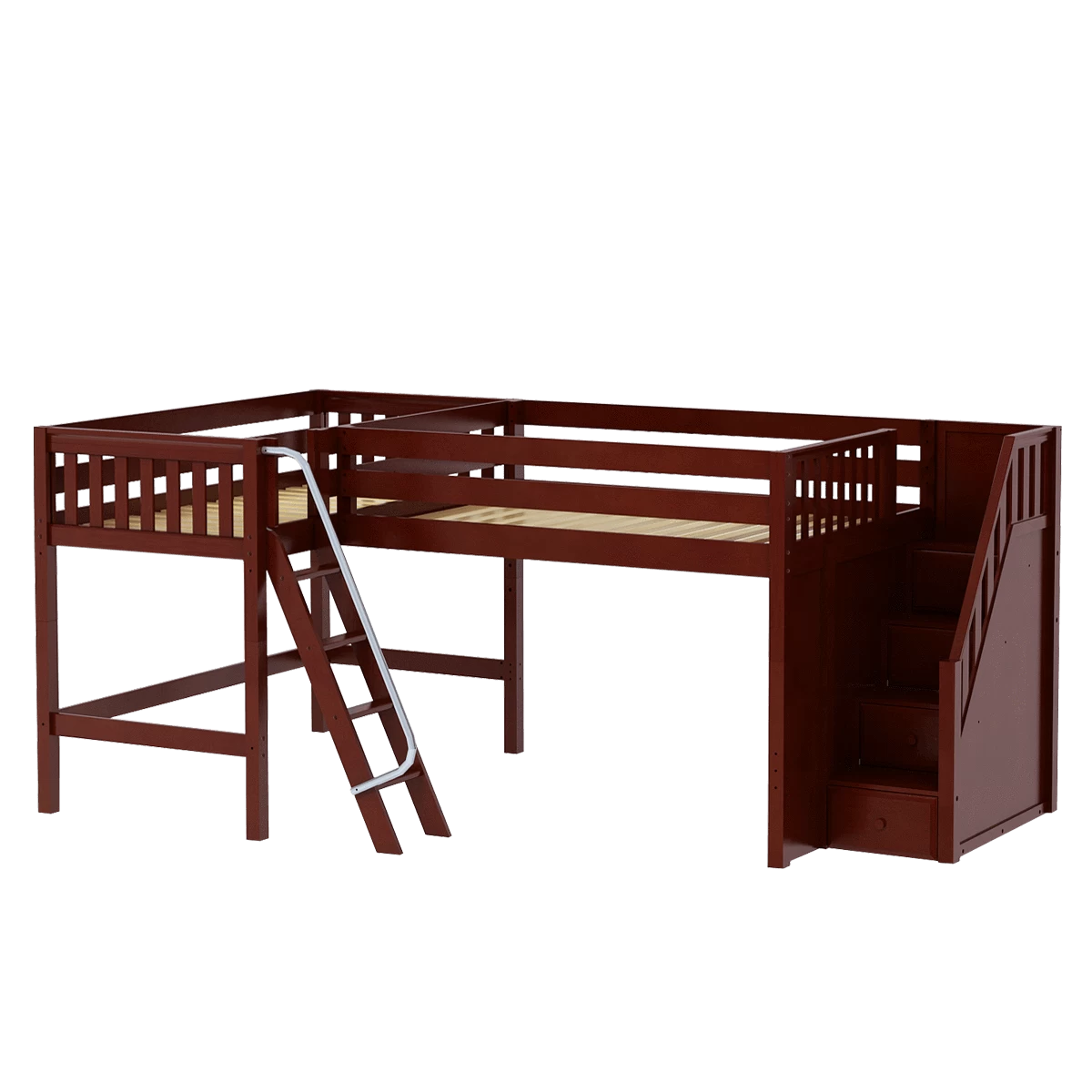 Maxtrix Twin Full Medium Corner Loft Bed With Ladder + Stairs - R