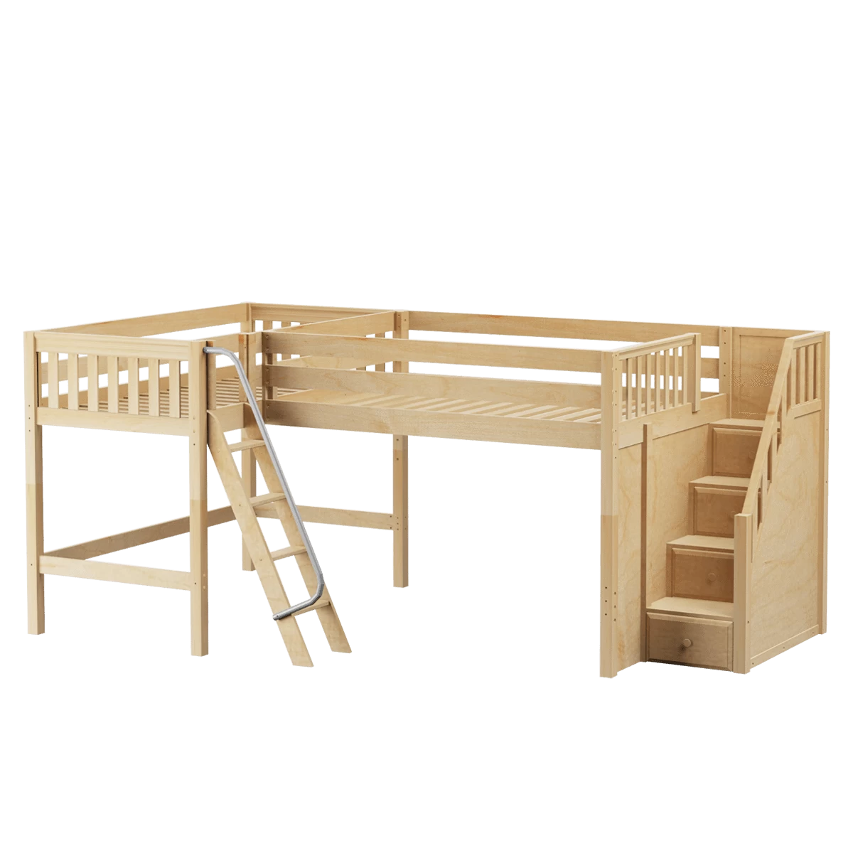 Maxtrix Twin Full Medium Corner Loft Bed With Ladder + Stairs - R - Image 6
