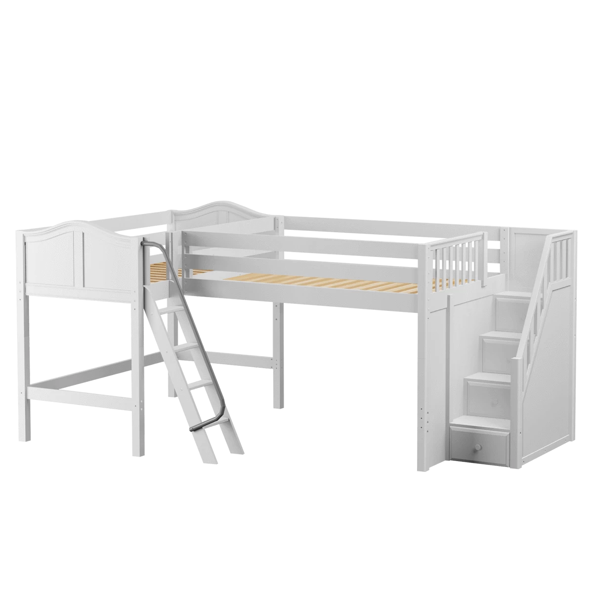 Maxtrix Twin Full Medium Corner Loft Bed With Ladder + Stairs - R - Image 4