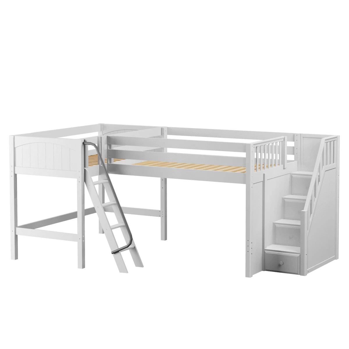 Maxtrix Twin Full Medium Corner Loft Bed With Ladder + Stairs - R - Image 8