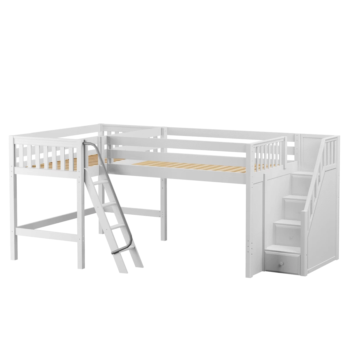 Maxtrix Twin Full Medium Corner Loft Bed With Ladder + Stairs - R - Image 7