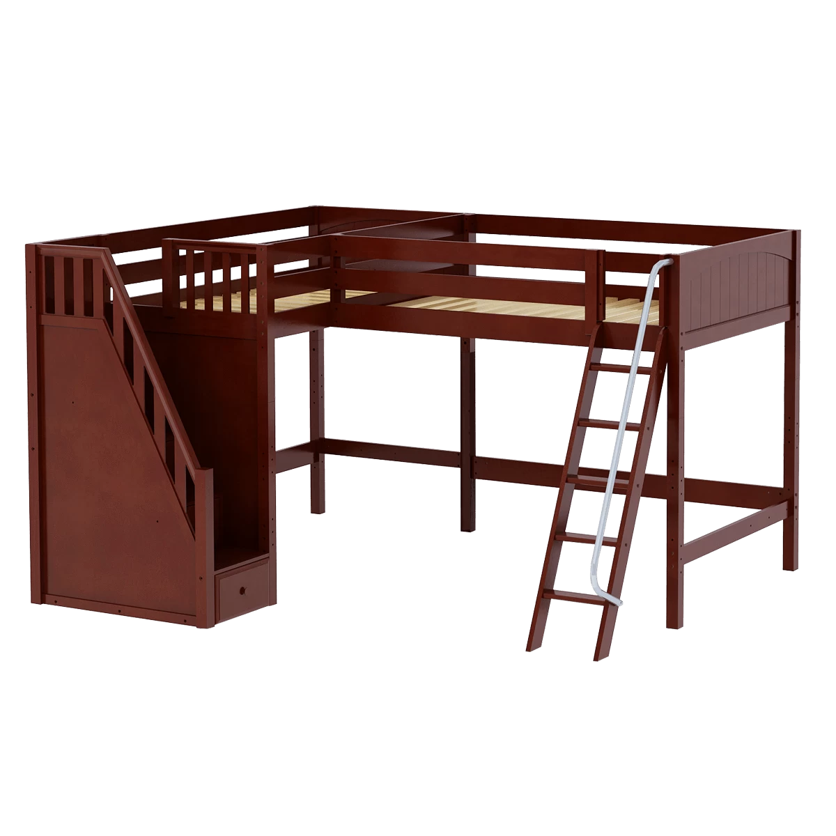 Maxtrix Twin Full High Corner Loft Bed With Ladder + Stairs - L - Image 4