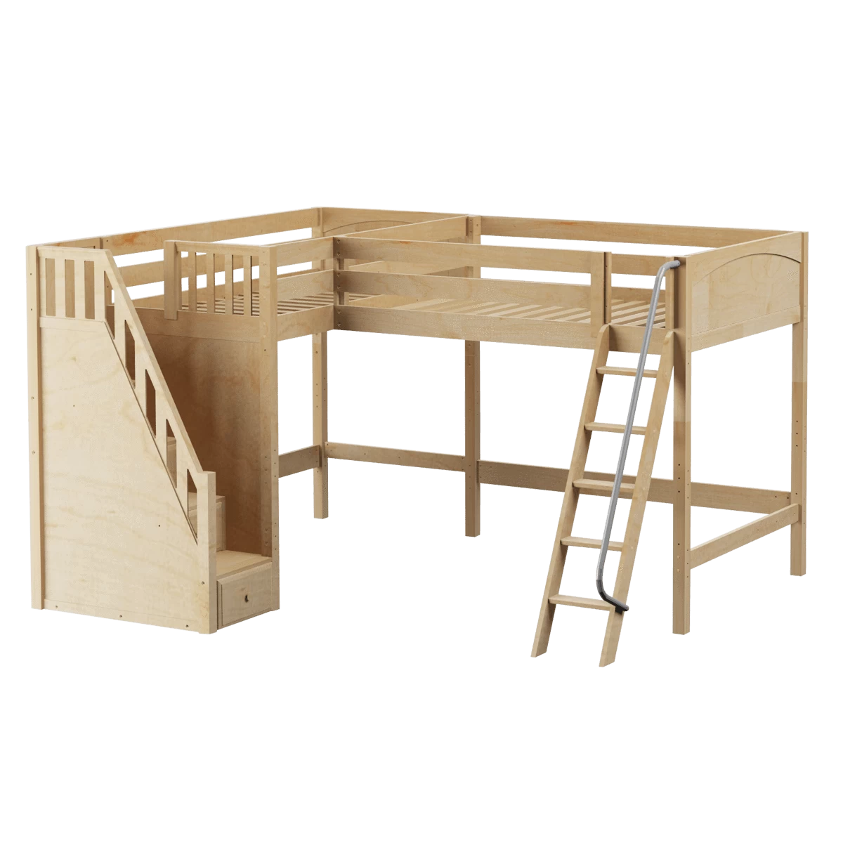 Maxtrix Twin Full High Corner Loft Bed With Ladder + Stairs - L - Image 5