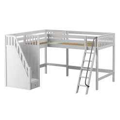 Maxtrix Twin Full High Corner Loft Bed With Ladder + Stairs - L