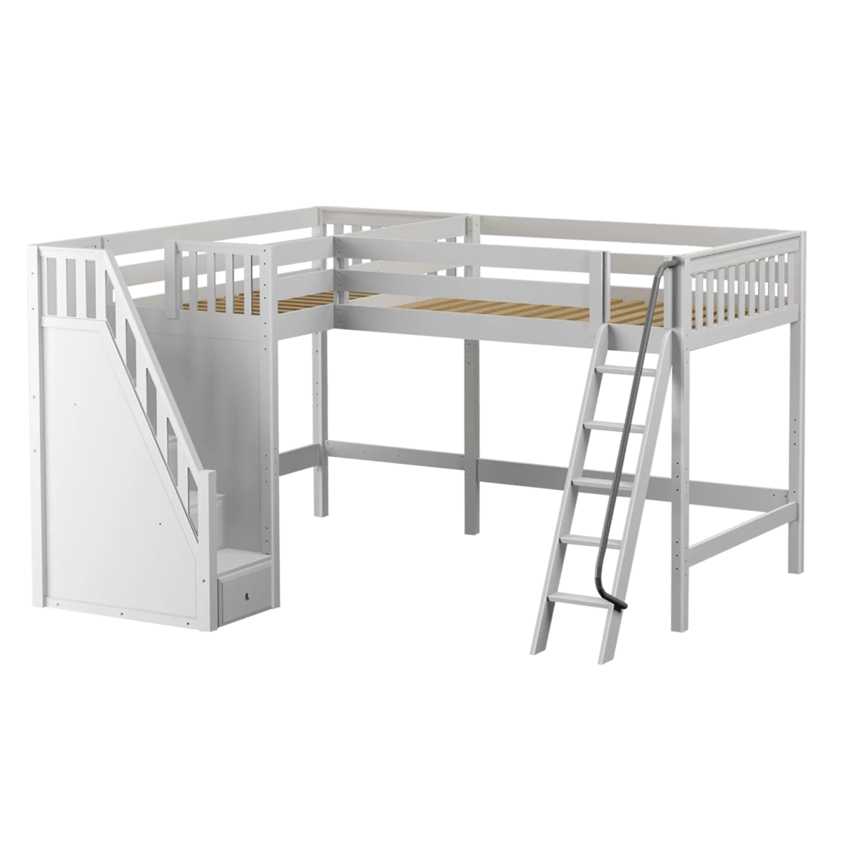 Maxtrix Twin Full High Corner Loft Bed With Ladder + Stairs - L