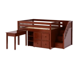 Maxtrix Full Low Loft Bed With Stairs, Storage + Desk