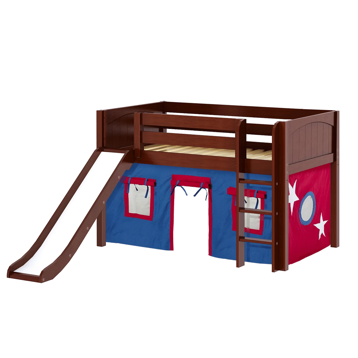 Maxtrix Twin Low Loft Bed With Straight Ladder, Curtain + Slide - Image 15