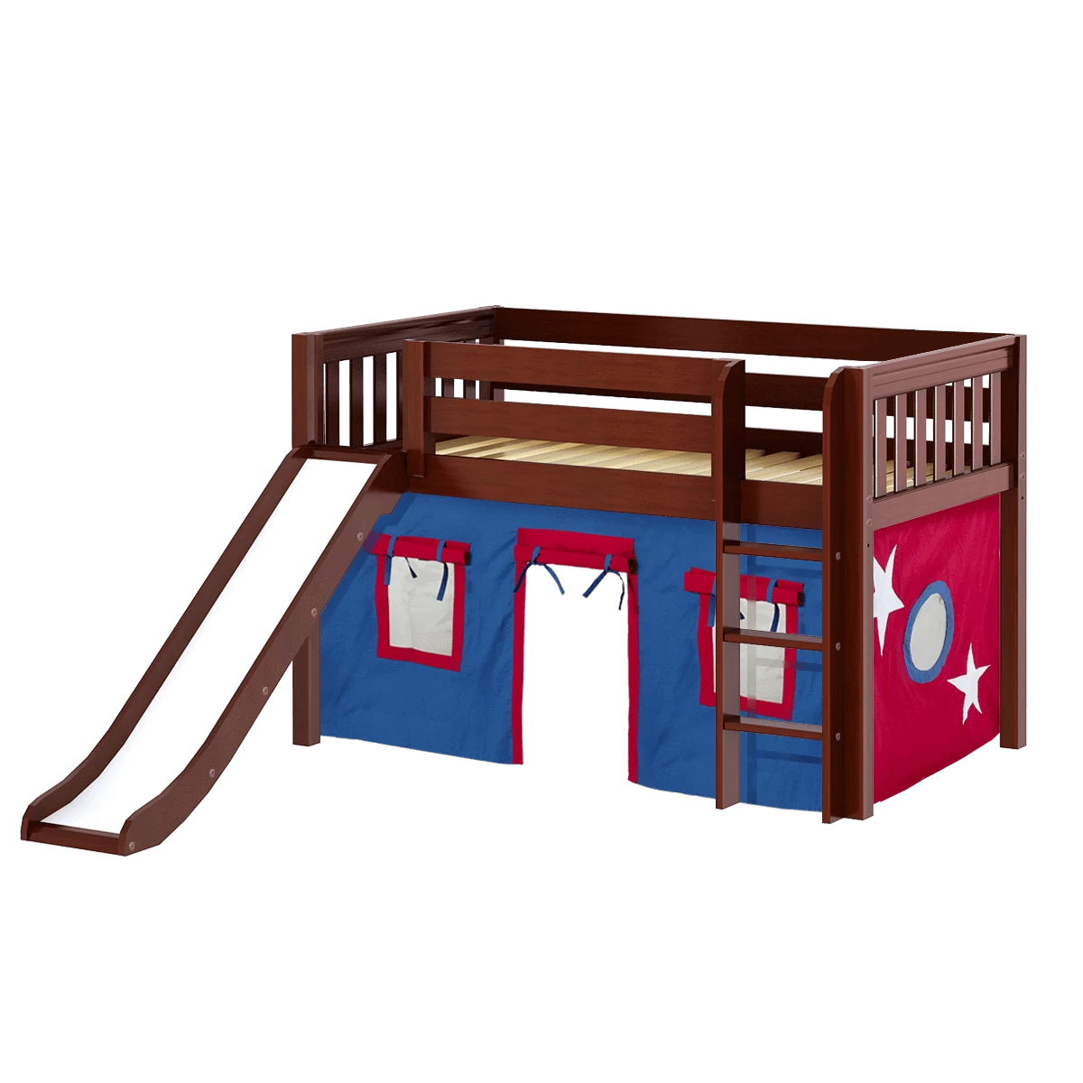 Maxtrix Twin Low Loft Bed With Straight Ladder, Curtain + Slide - Image 2