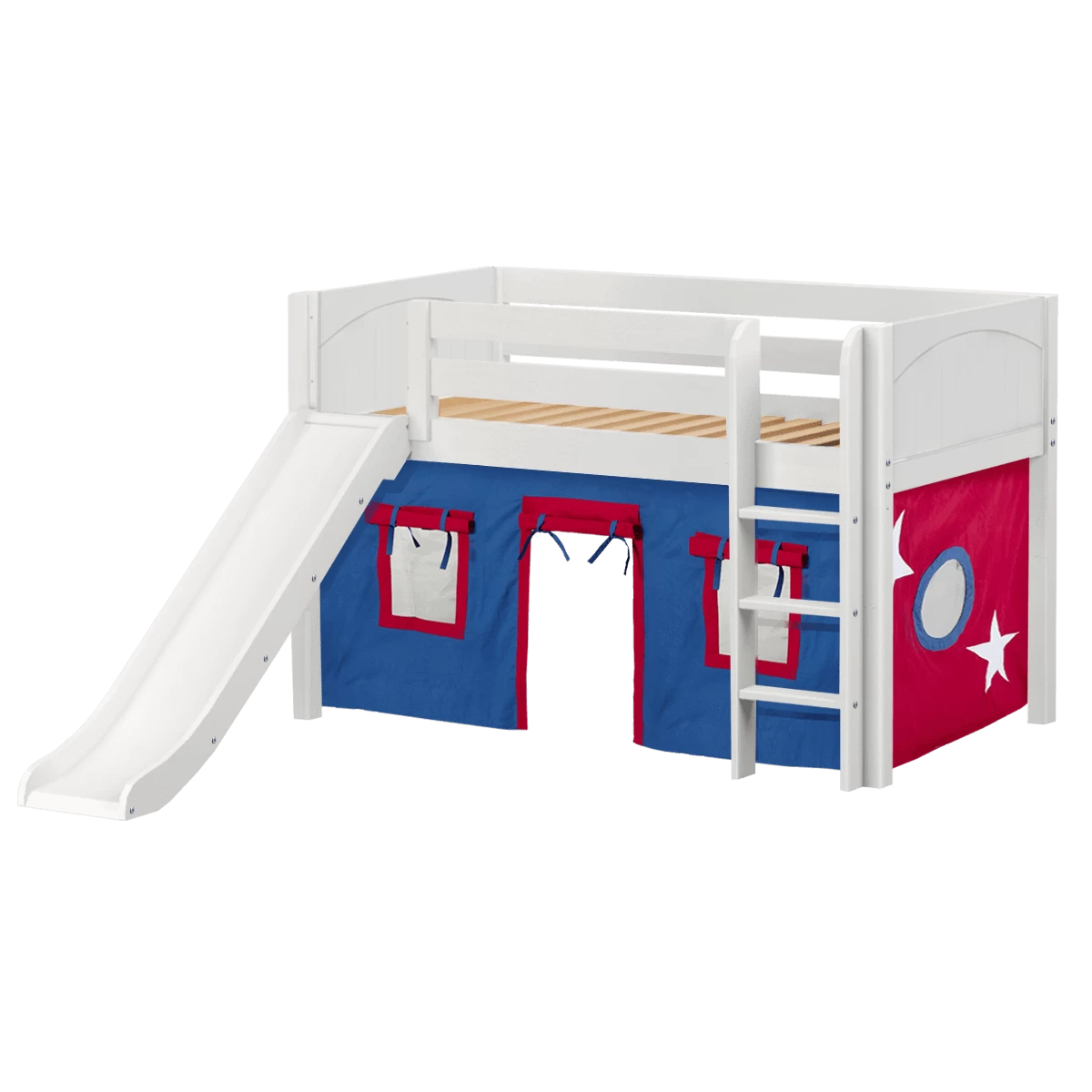Maxtrix Twin Low Loft Bed With Straight Ladder, Curtain + Slide - Image 4