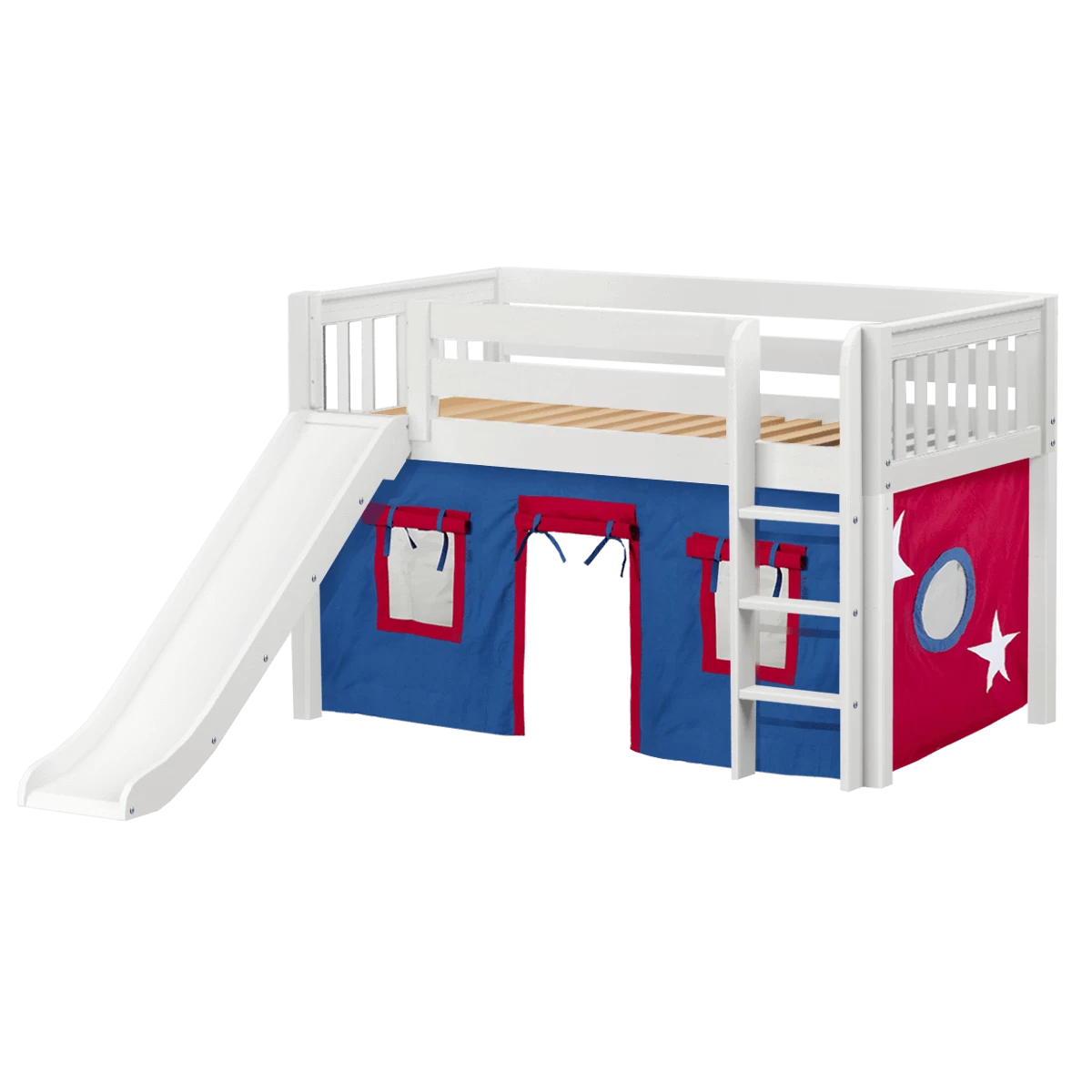 Maxtrix Twin Low Loft Bed With Straight Ladder, Curtain + Slide - Image 7
