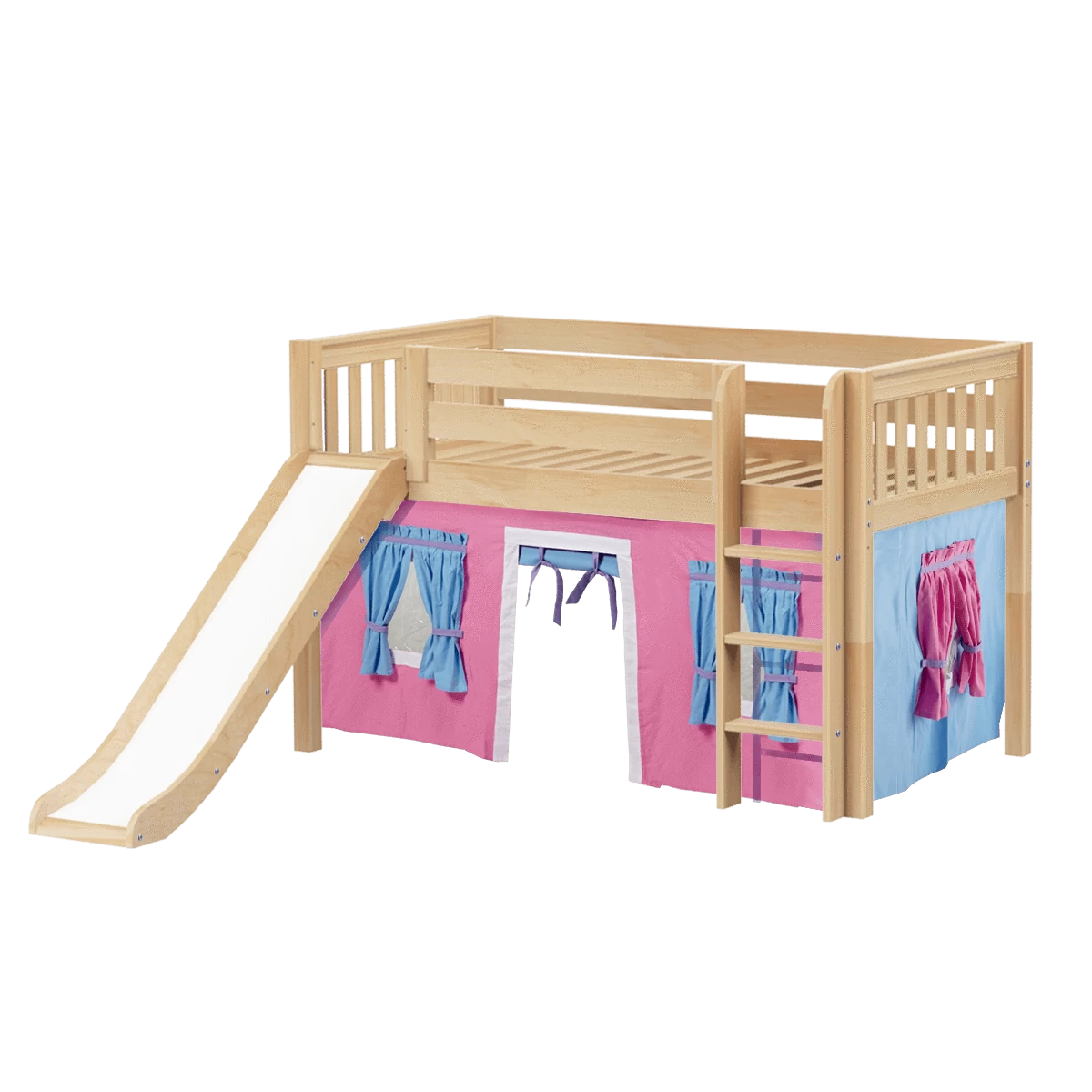 Maxtrix Twin Low Loft Bed With Straight Ladder, Curtain + Slide - Image 6
