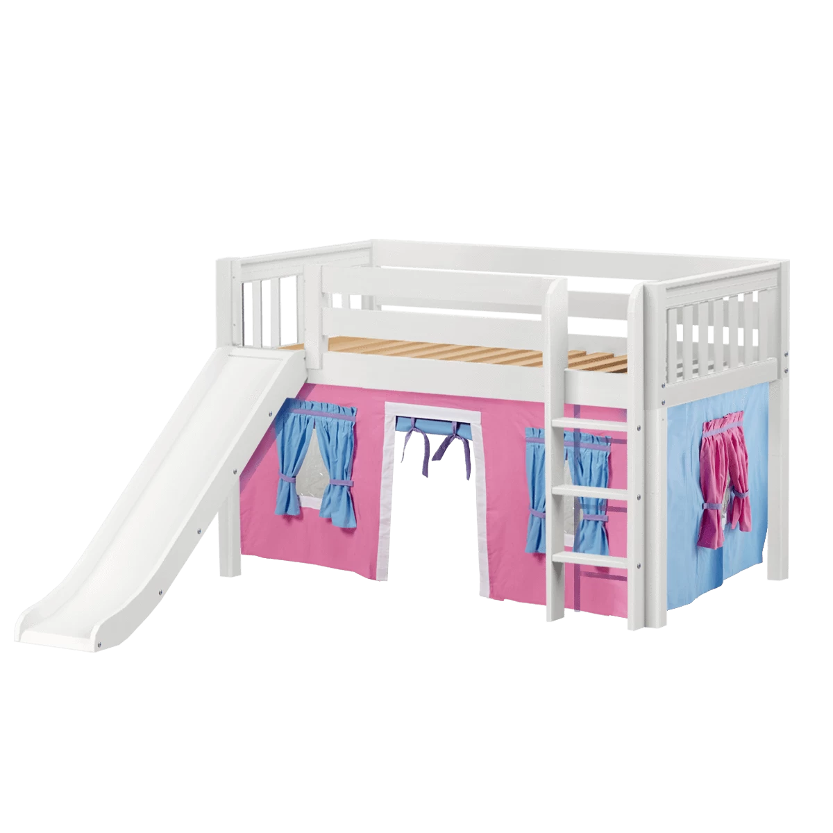 Maxtrix Twin Low Loft Bed With Straight Ladder, Curtain + Slide - Image 20