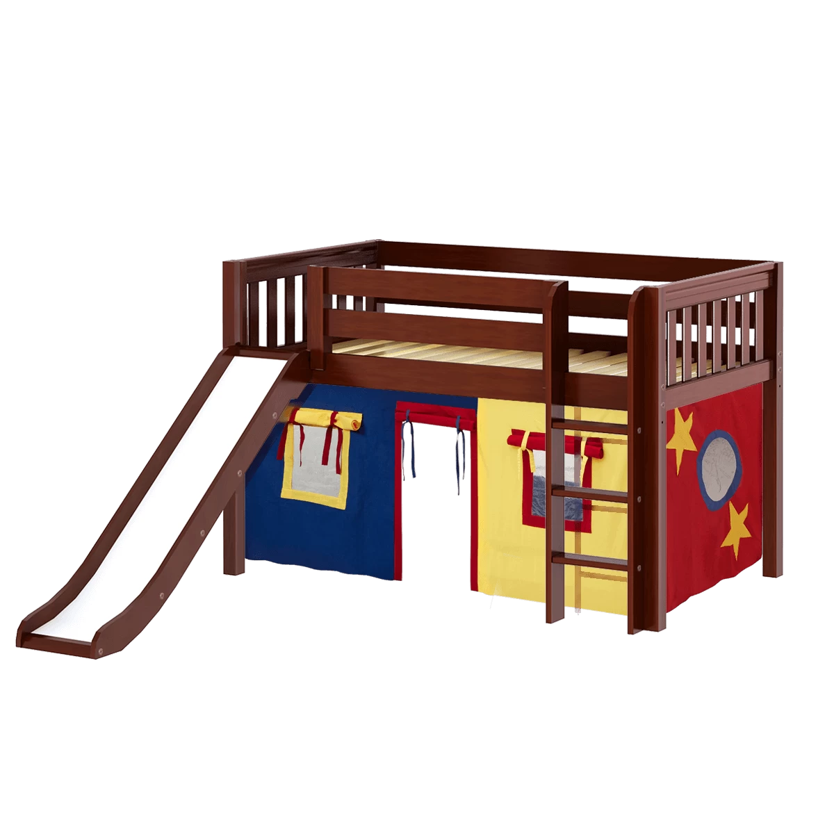 Maxtrix Twin Low Loft Bed With Straight Ladder, Curtain + Slide - Image 11