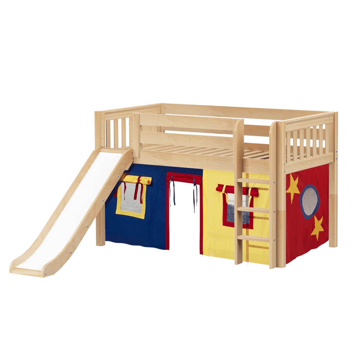 Maxtrix Twin Low Loft Bed With Straight Ladder, Curtain + Slide - Image 13