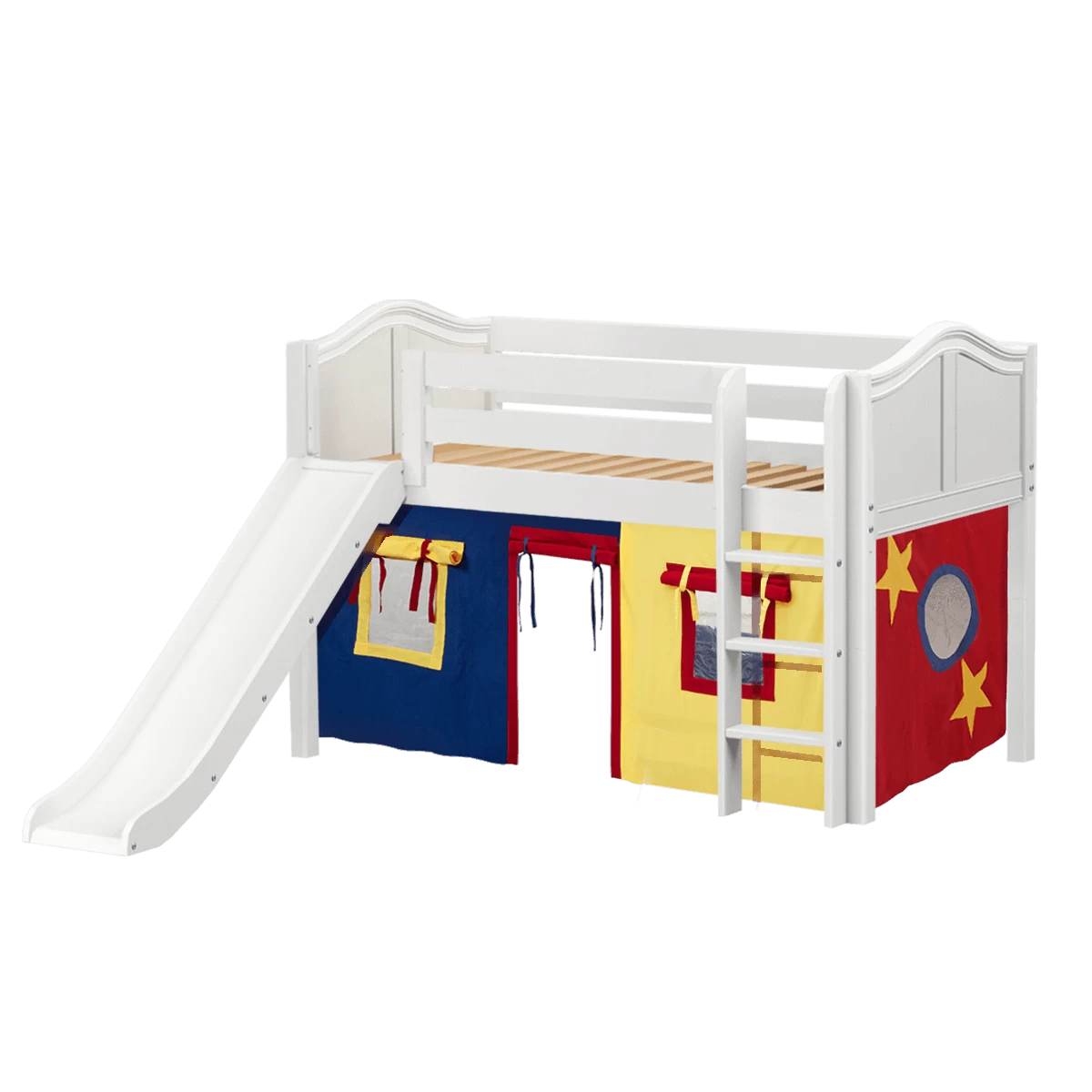 Maxtrix Twin Low Loft Bed With Straight Ladder, Curtain + Slide - Image 12